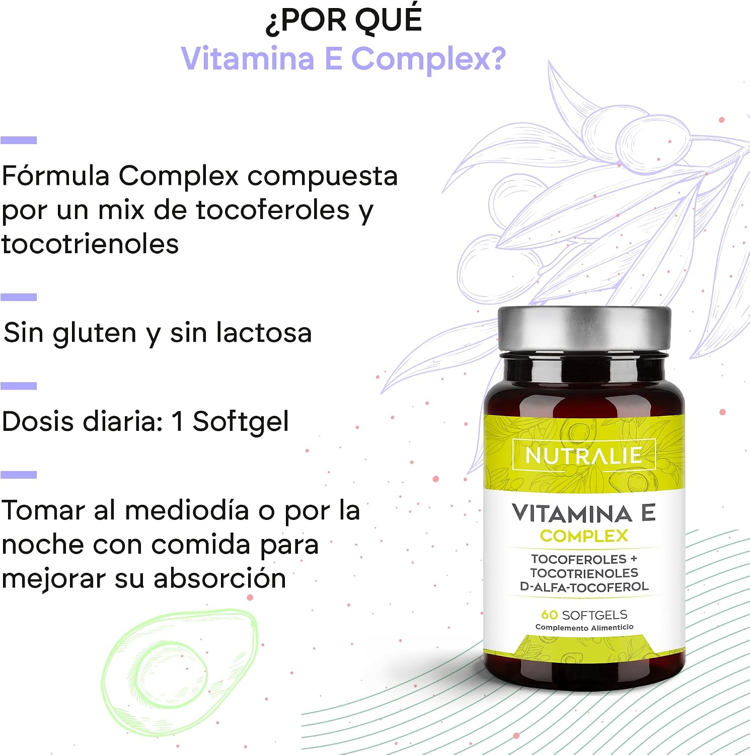 Detalle de NUTRALIE Vitamina E Complex 116,29 mg 60 softgels