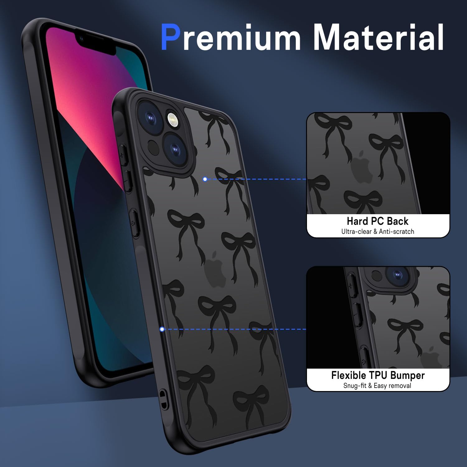 Thumbnail 3 de TUUTPU Coque iPhone 13 motif nœud papillon, matte noir