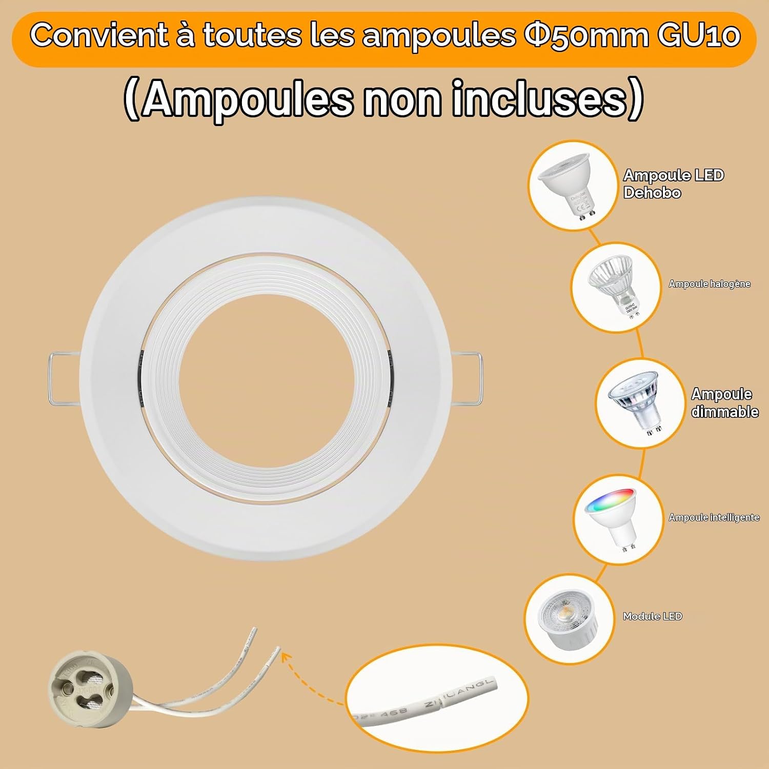 Detalle de Dehobo D0910 GU10-inbouwspots, set van 6 in wit aluminium, 30° draaibaar