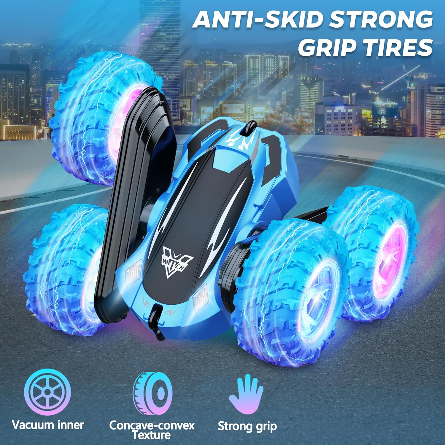 Thumbnail 4 de KKONES Remote Control Car: 2.4GHz Double-Sided 360° Flips Off-Road RC Stunt Car (Blue)