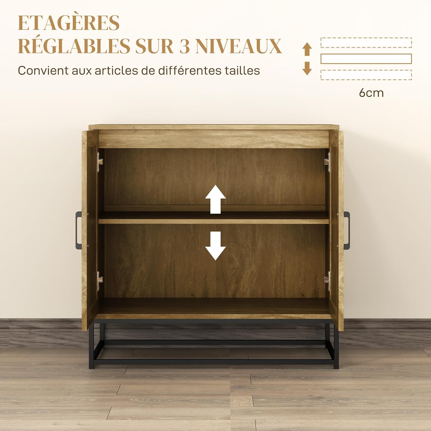Thumbnail 5 de HOMCOM Buffet Salon de Rangement Moderne avec Placard à 2 Portes – 80 x 40 x 78 cm, Bois Naturel