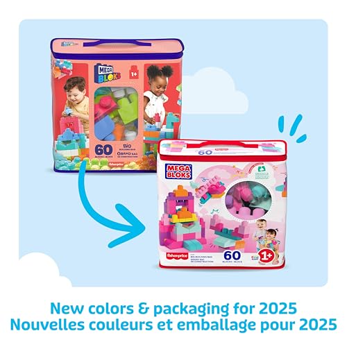Detalle de MEGA BLOKS Big Building Bag: 60 big blocks, storage bag and pink playset for ages 1+