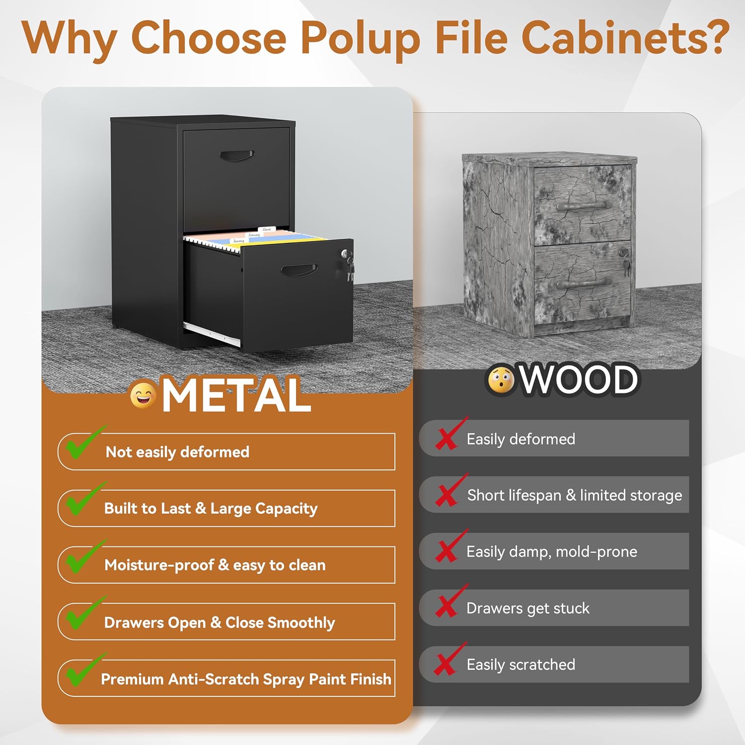 Thumbnail 4 de Polup PP-ZKJJX-2F 2-Drawer Metal File Cabinet with Lock, Black