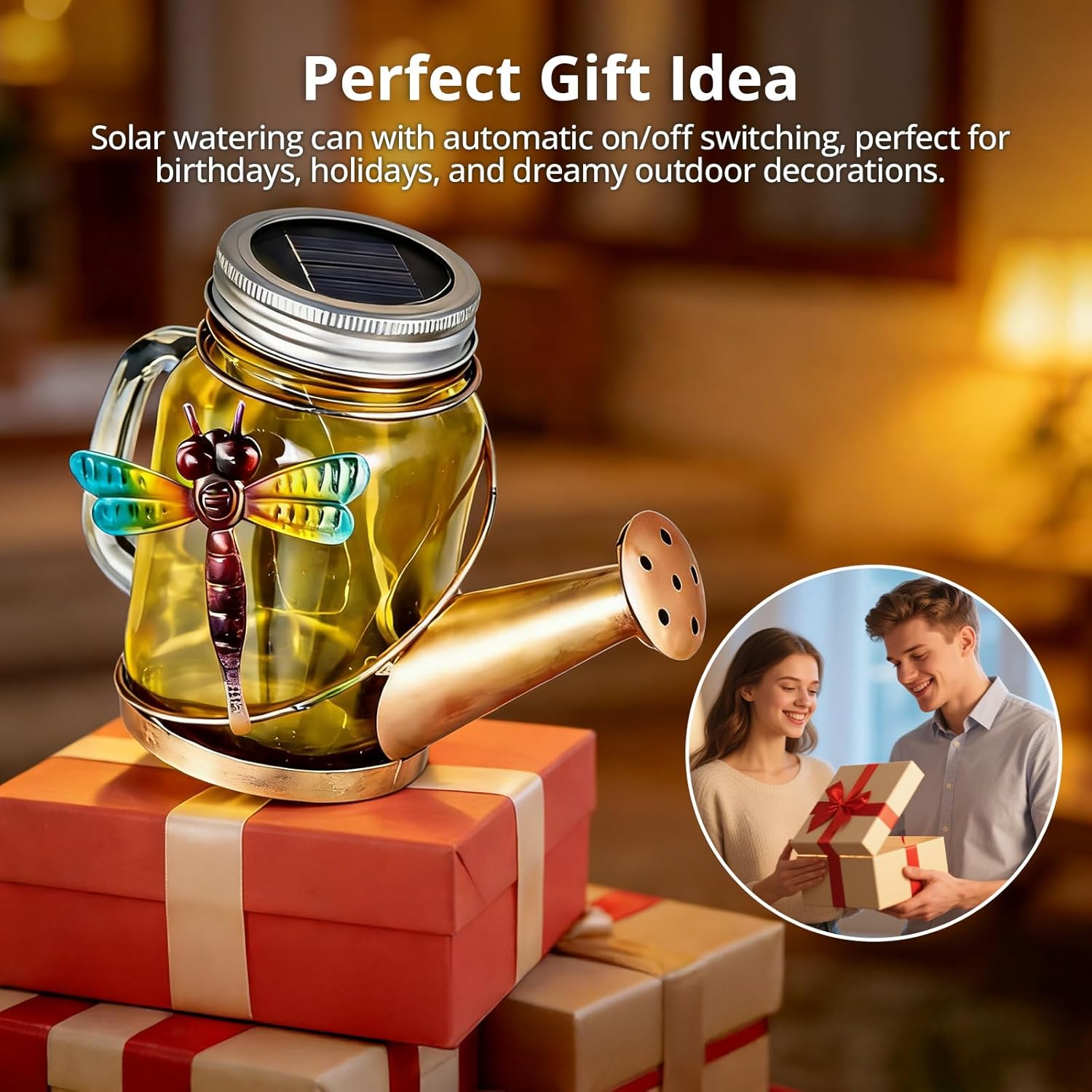 Thumbnail 3 de Solar Watering Can Lights Outdoor – Premium glass & metal solar garden ornament with LED string glow (IP65 waterproof)