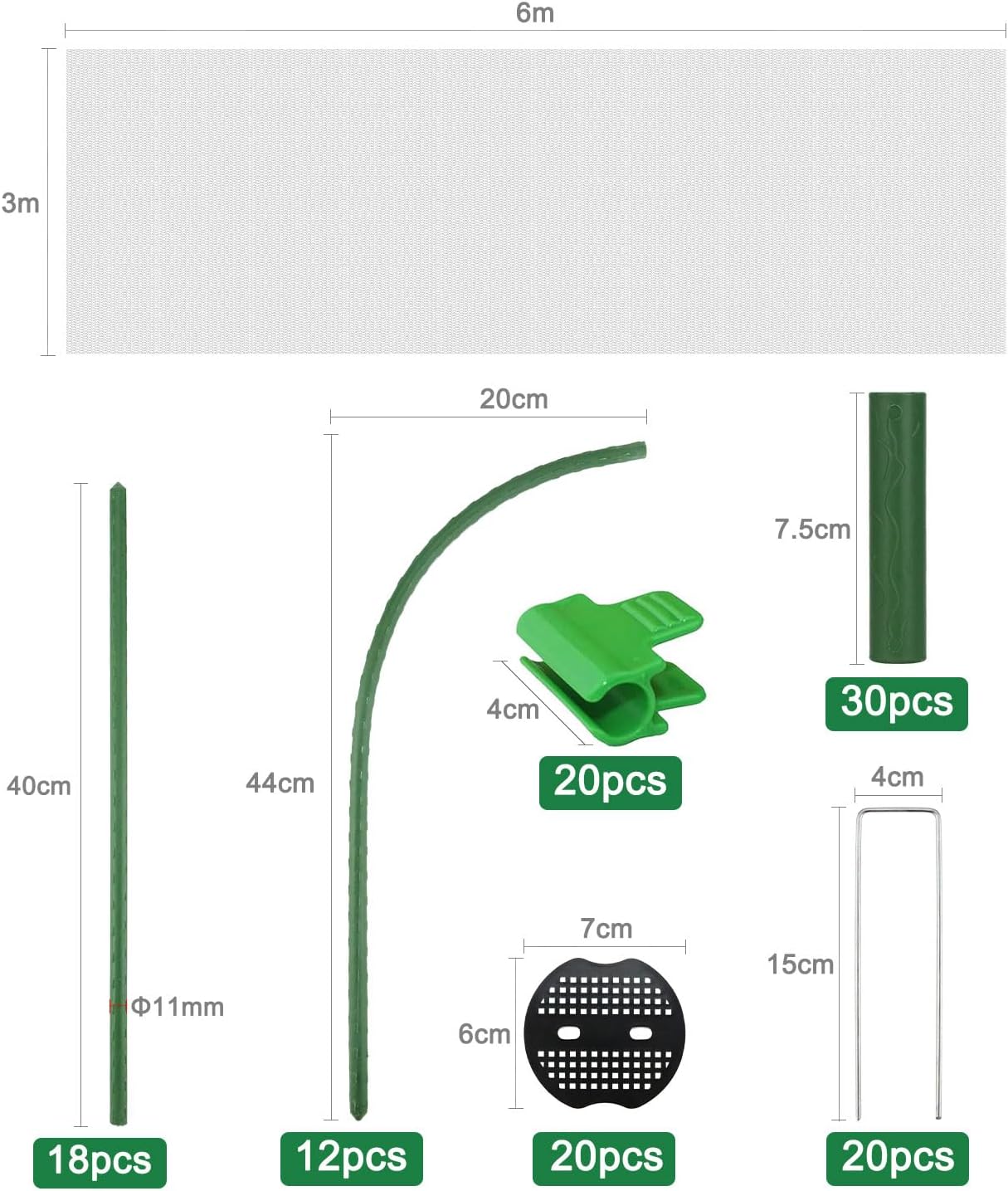 Thumbnail 5 de Homvvi 6 Pack Greenhouse Plant Hoops with Garden Netting — Rust-free 3x6m Grow Tunnel Kit