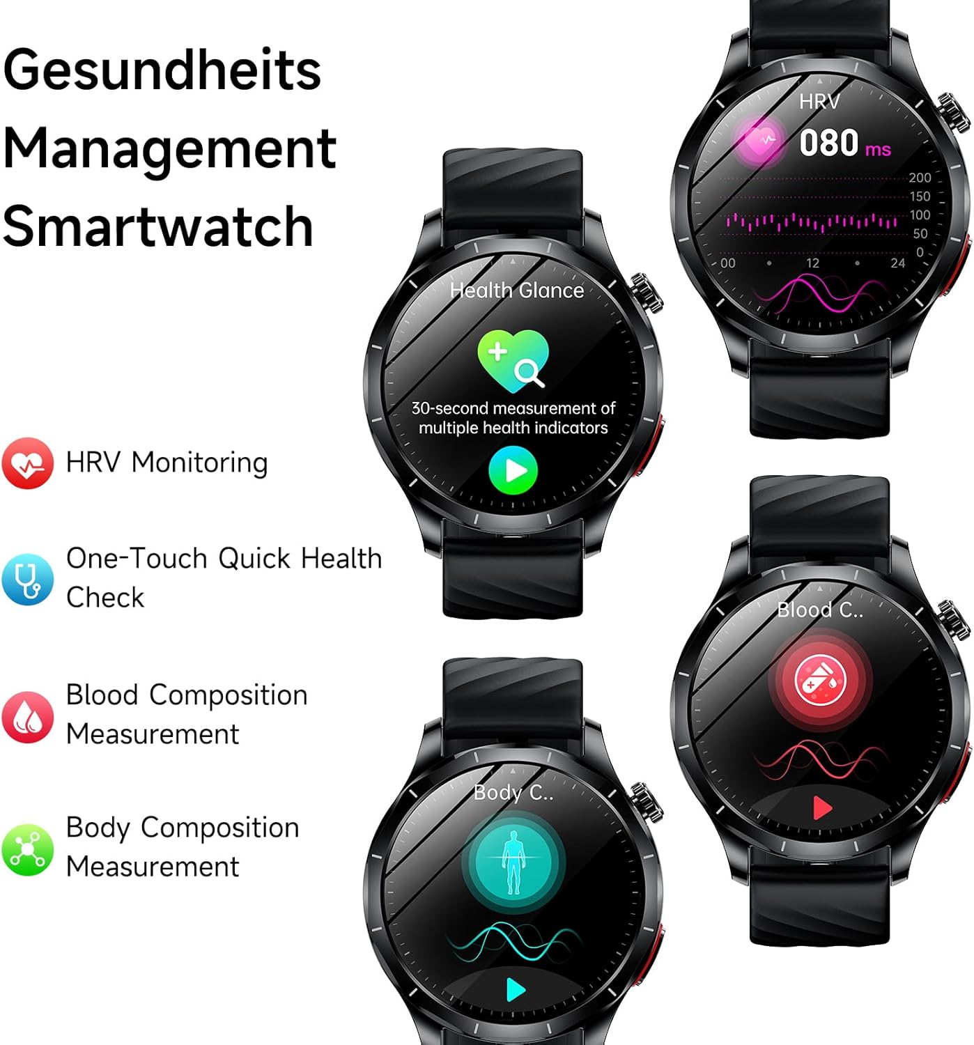 Thumbnail 2 de 2026 Men’s Smart Watch with Blood Pressure, ECG, AMOLED Display and Bluetooth Calling
