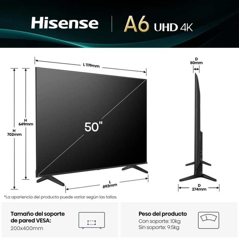 Detalle 2 de Hisense 50A6Q 50" UltraHD 4K Dolby Audio VIDAA