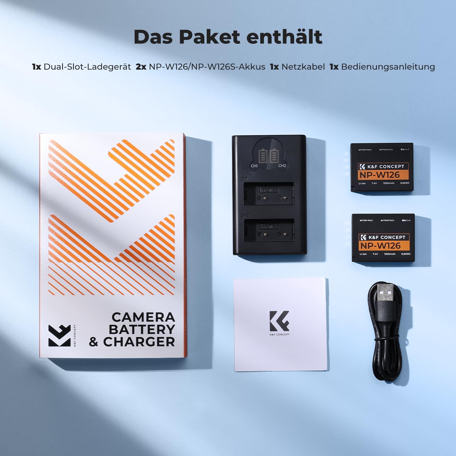 Thumbnail 6 de K&F CONCEPT NP-W126 / NP-W126S Akku (2er-Set) + Dual-Slot Schnellladegerät mit USB-C und Micro-USB – kompatibel mit Fujifilm
