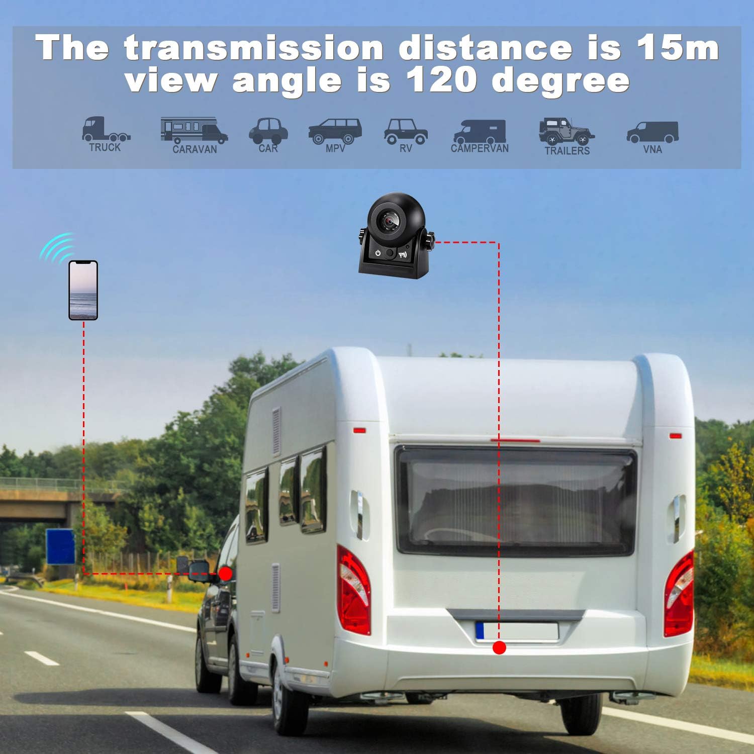 Detalle 2 de Uzone Wireless Car Rear Vision Camera with Magnetic Mount and WiFi (IP67, Night Vision, Wide Angle)