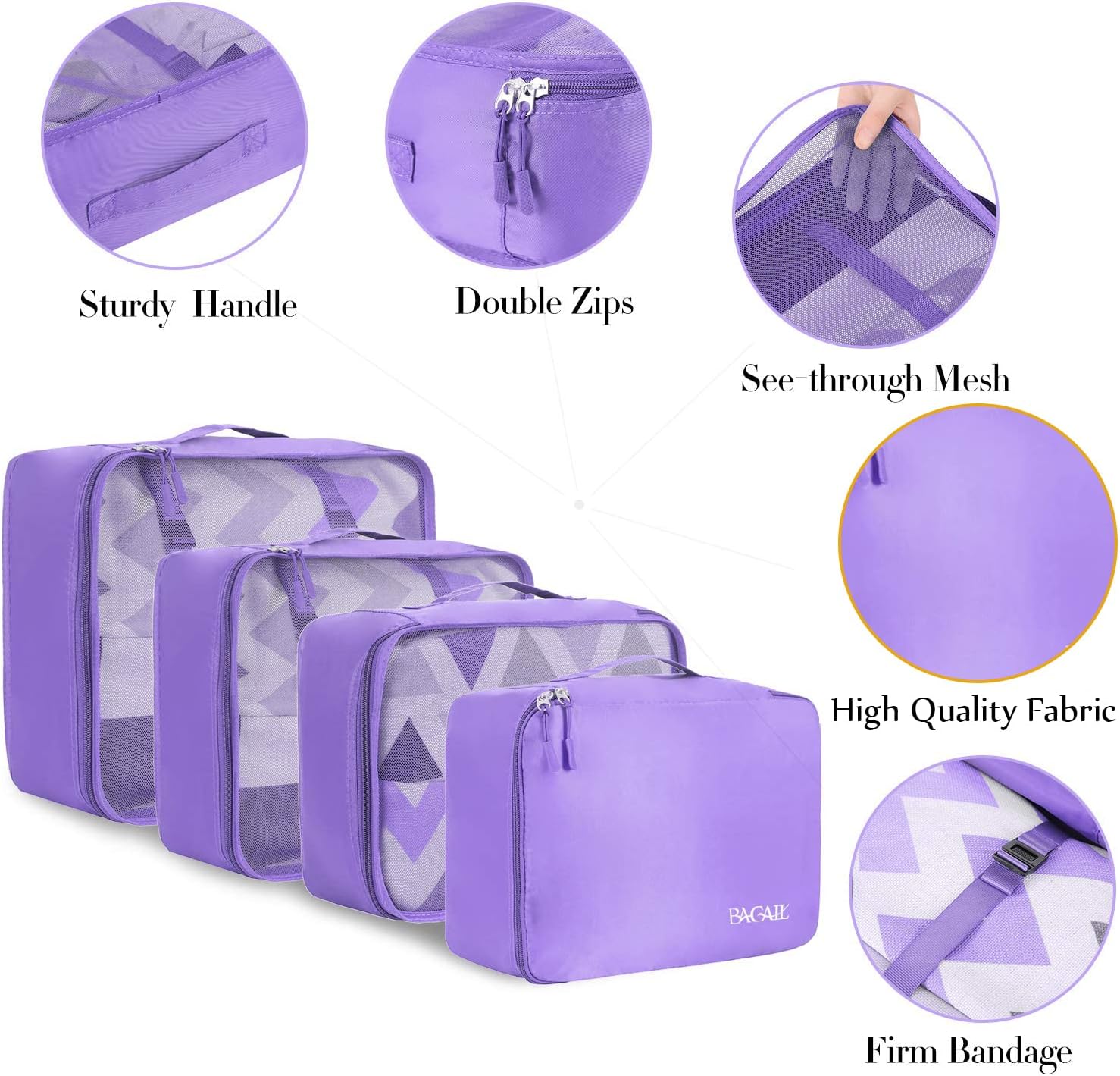 Detalle 2 de BAGAIL 8-teiliges Packwürfel-Set – Kofferorganizer aus Nylon mit Mesh, inkl. Unterwäsche-, Kultur- und Schuhtasche