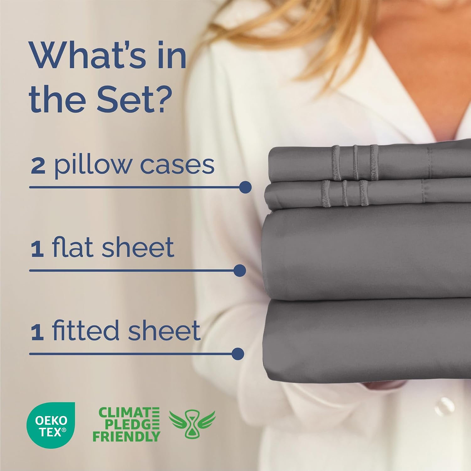 Detalle de CGK Unlimited 14187138 Queen Sheet Set, Brushed Microfibre, Deep Pockets
