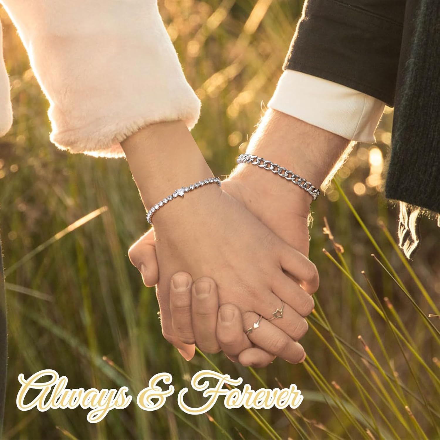 Detalle de VNOX Couples Bracelets for Valentines Day Gifts – Stainless Steel Matching Bracelets for Him & Her