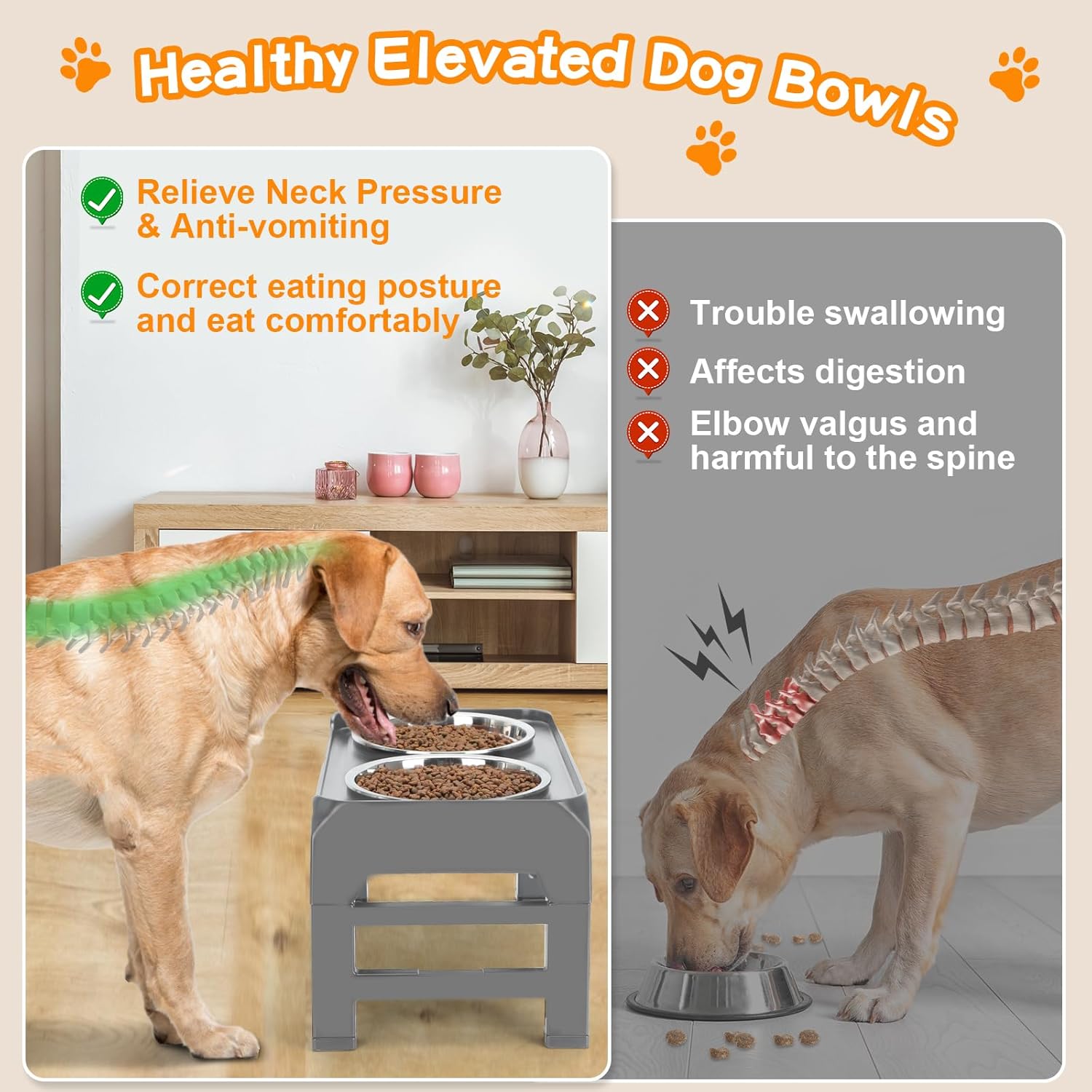 Thumbnail 2 de Elevated Bowls: 4-Height Adjustable Raised Stand with 2 Thick 50oz Stainless Steel Bowls