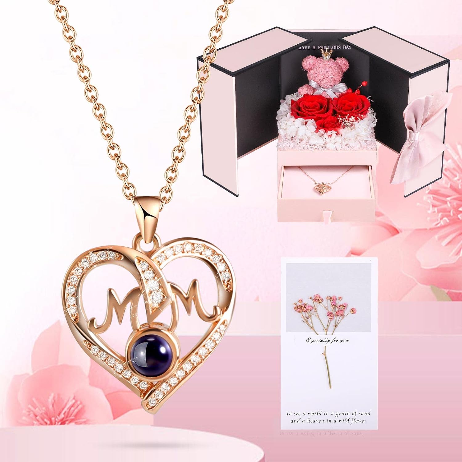 Thumbnail 5 de ADDWel Mom Necklace with Real Roses 100 Languages