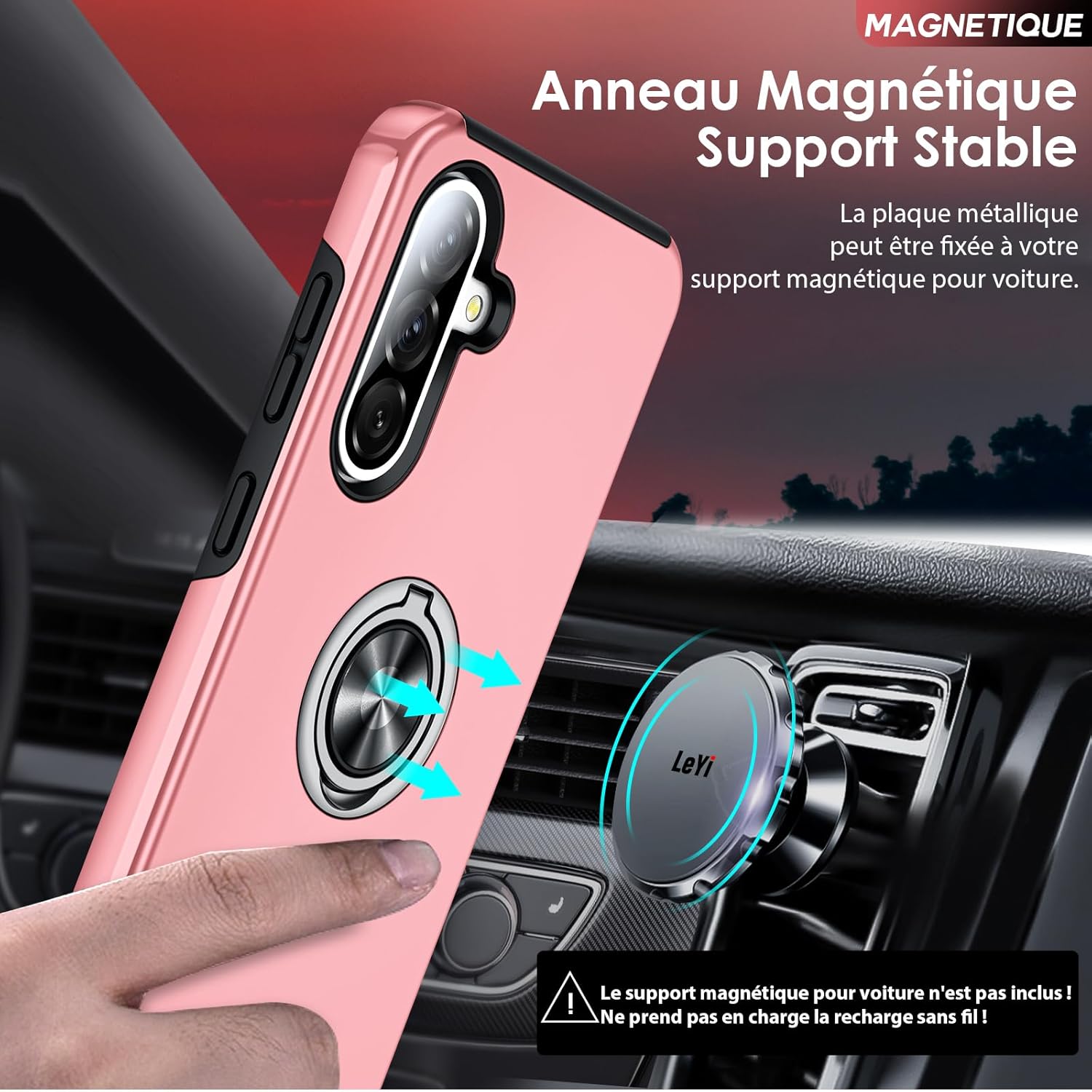 Thumbnail 5 de LeYi Coque pour Samsung Galaxy A56/A56 avec 2 Verre Trempé et Protection Caméra – Rose