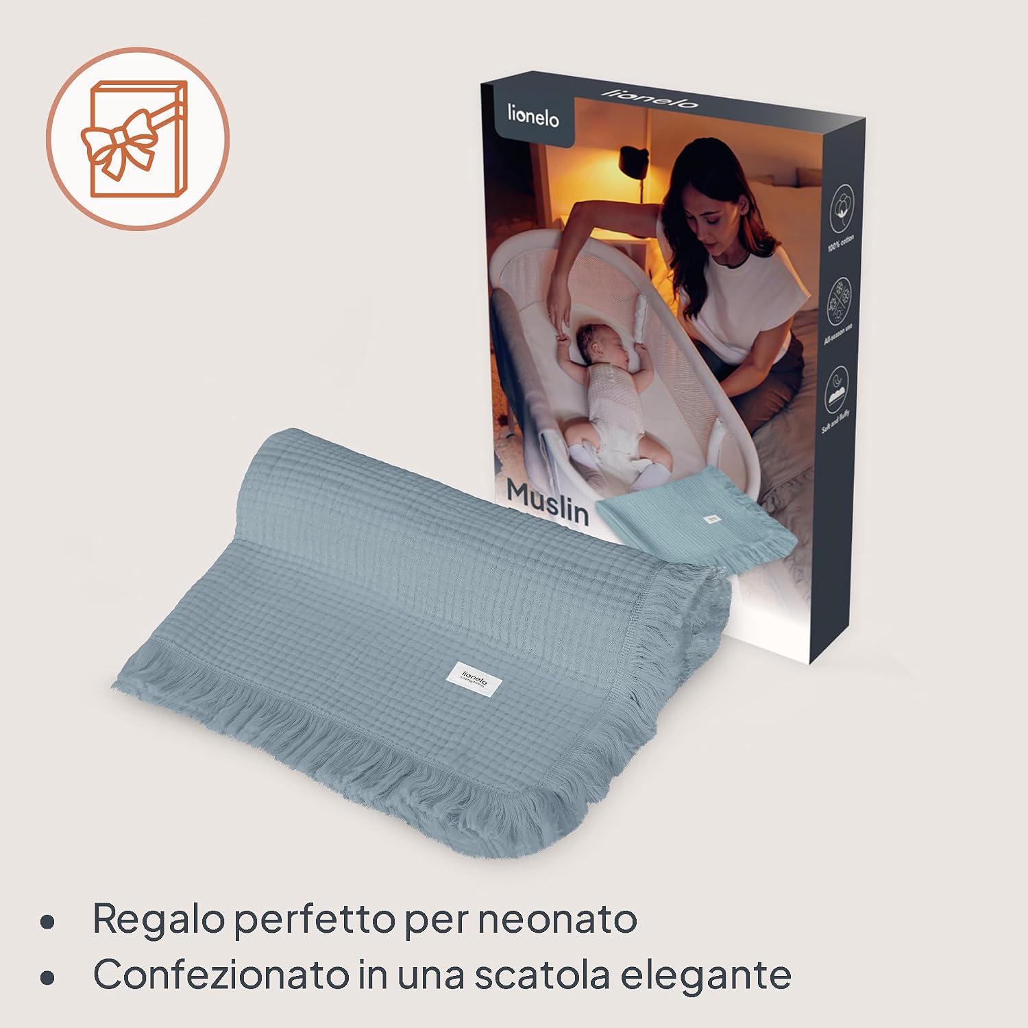 Thumbnail 6 de Lionelo MUSLIN BLANKET: Copertina neonato in mussola di cotone 100% 70 x 100 cm