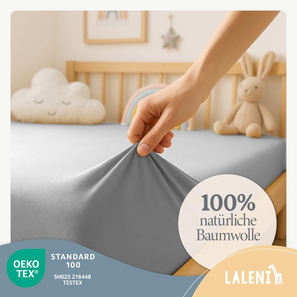 Thumbnail 2 de Laleni Jersey Spannbettlaken 55x90 cm – 100% Baumwolle, OEKO-TEX, grau