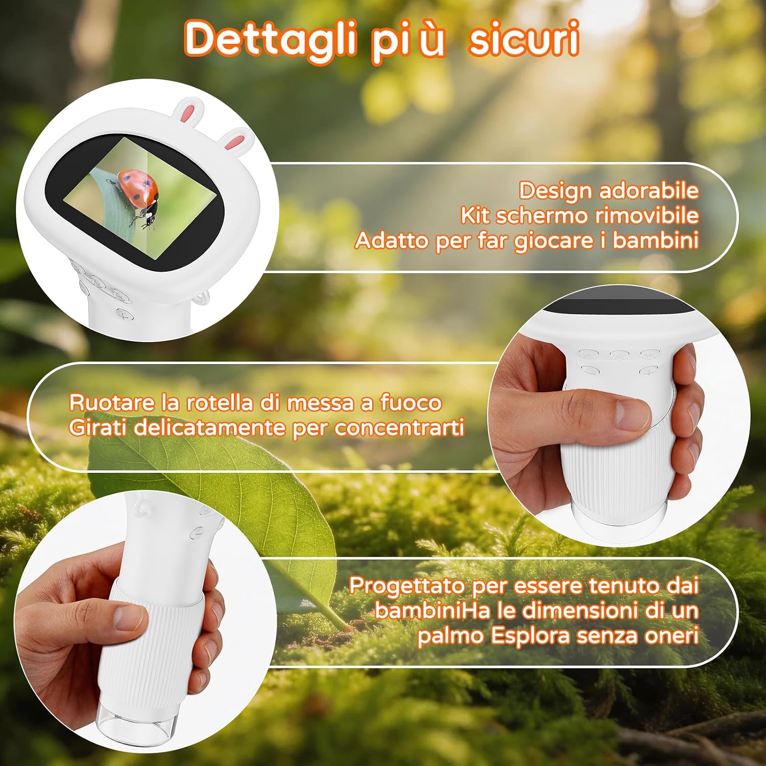 Detalle de ASPOVEN Microscopio Bambini Digitale Portatile 1000X con Schermo 2" – Esplorazioni scientifiche per i più piccoli