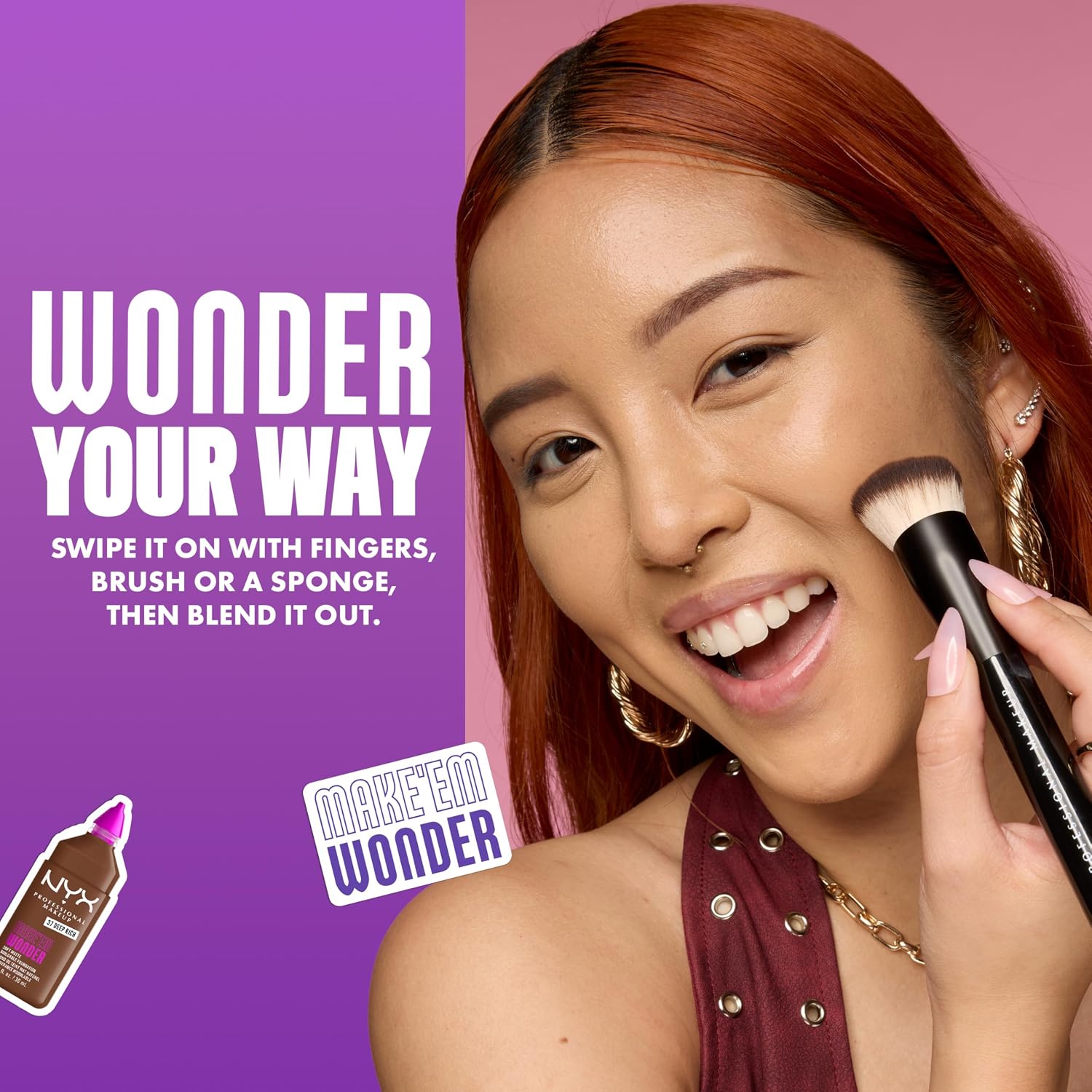 Detalle 2 de NYX Professional Makeup Make ’Em Wonder Fondotinta Soft Matte, Coprenza modulabile, Tenuta fino a 24H, Fair Porcelain (30 ml)