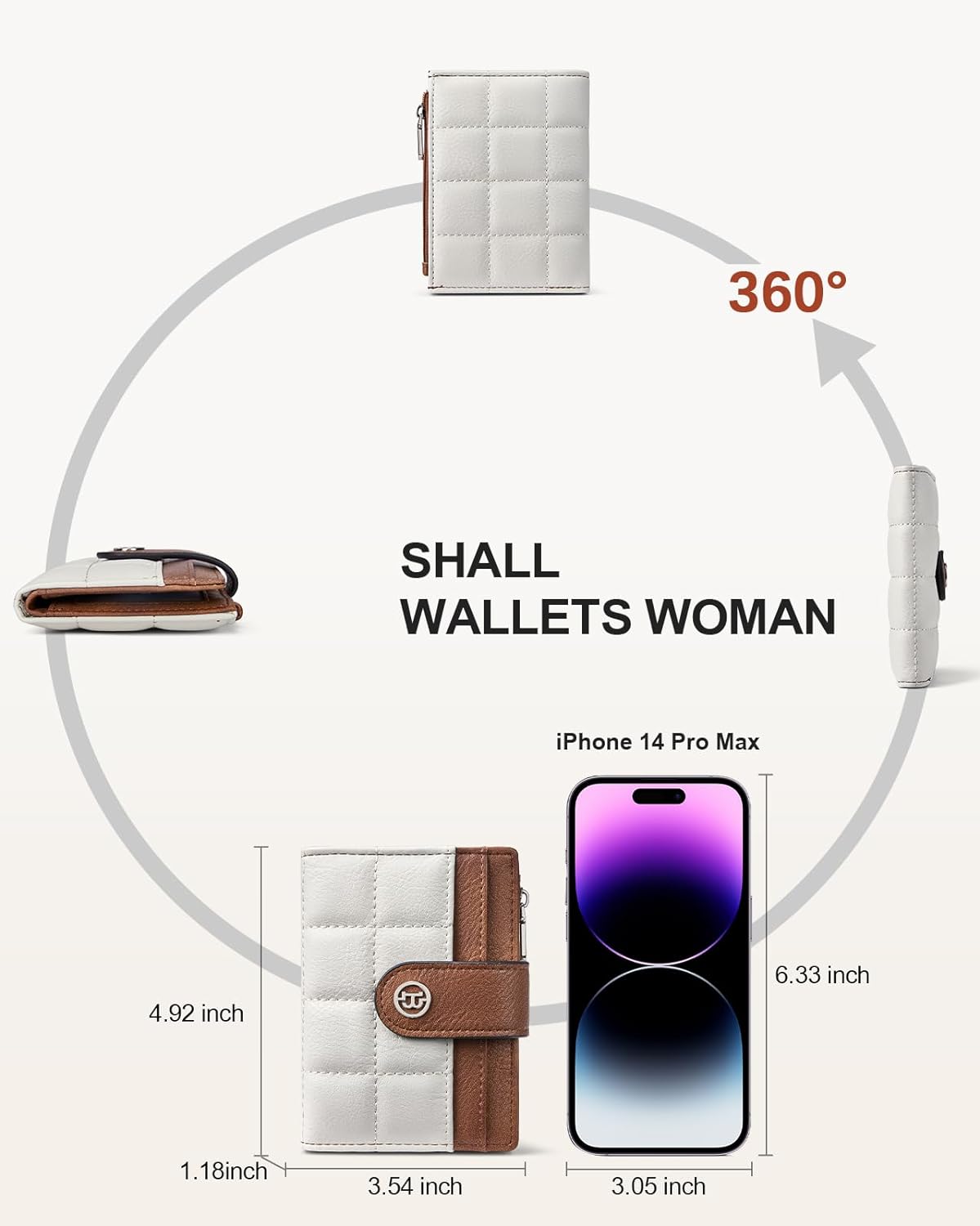Detalle 2 de BOSTANTEN Small Quilted Bifold Wallet, Beige and Brown, RFID-Blocking with Zip Coin Pocket