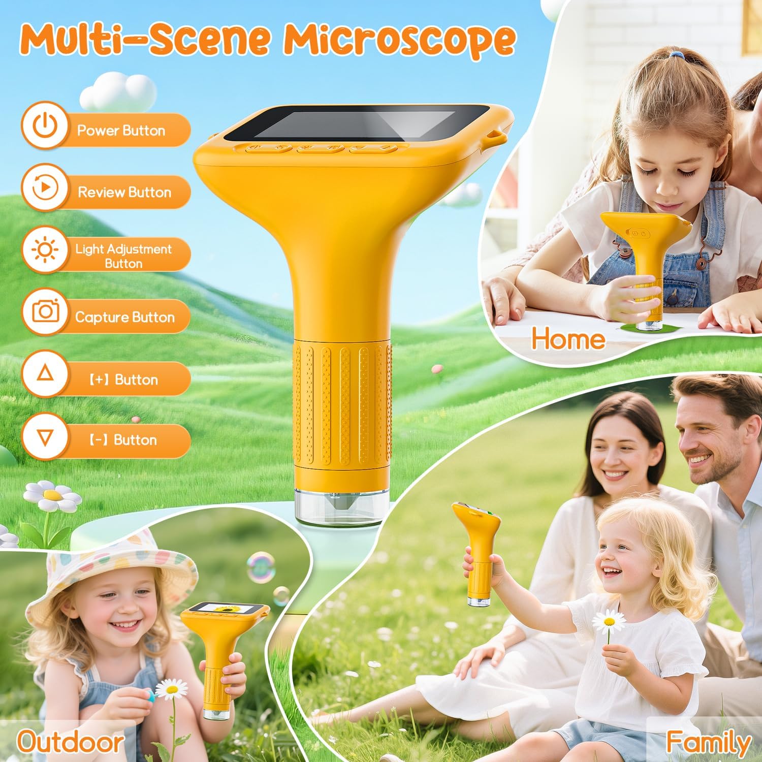 Thumbnail 5 de Microscope for Kids 3-inch Digital Handheld Microscope (1000X) with Adjustable LED Light – Yellow