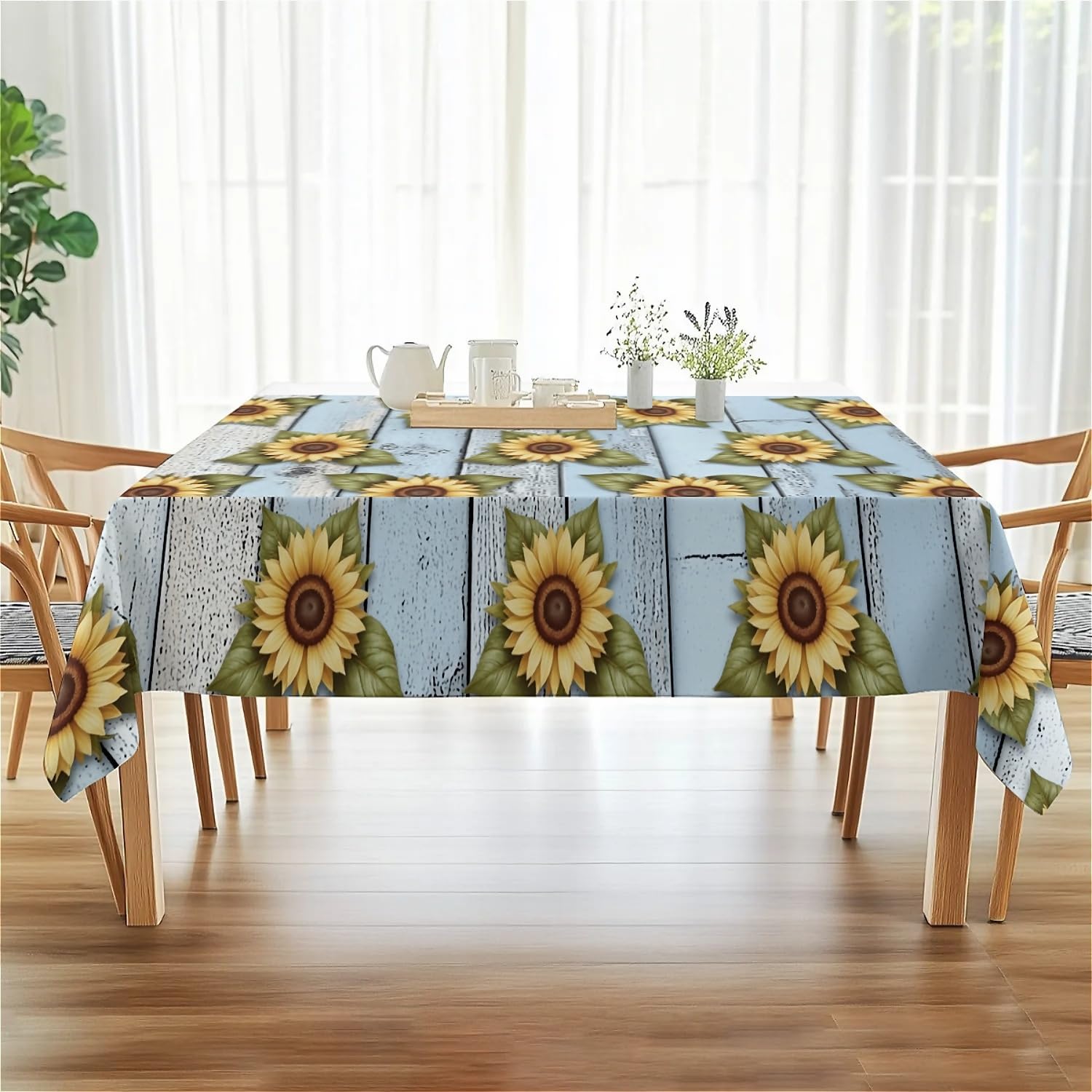 Thumbnail 4 de artslion Rectangle Waterproof 60x84in Wipeable Table Cover – Sunflowers on Blue, Non-PVC Fabric