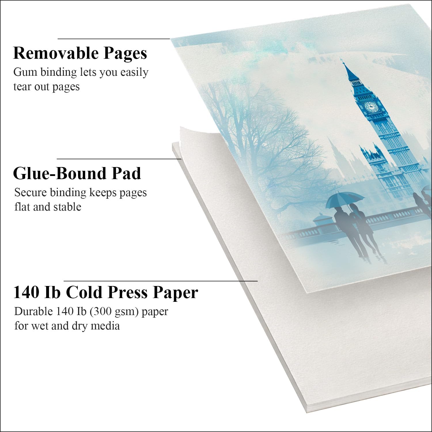 Detalle de Ogfu Watercolor Paper Pad (9"x12", 140 lb / 300 gsm) Cold Press, Acid-Free