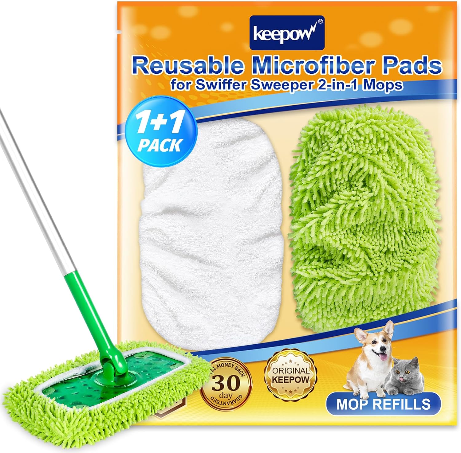 Detalle de KEEPOW Reusable Microfibre Mop Pads, Washable Wet and Dry, 2-Pack