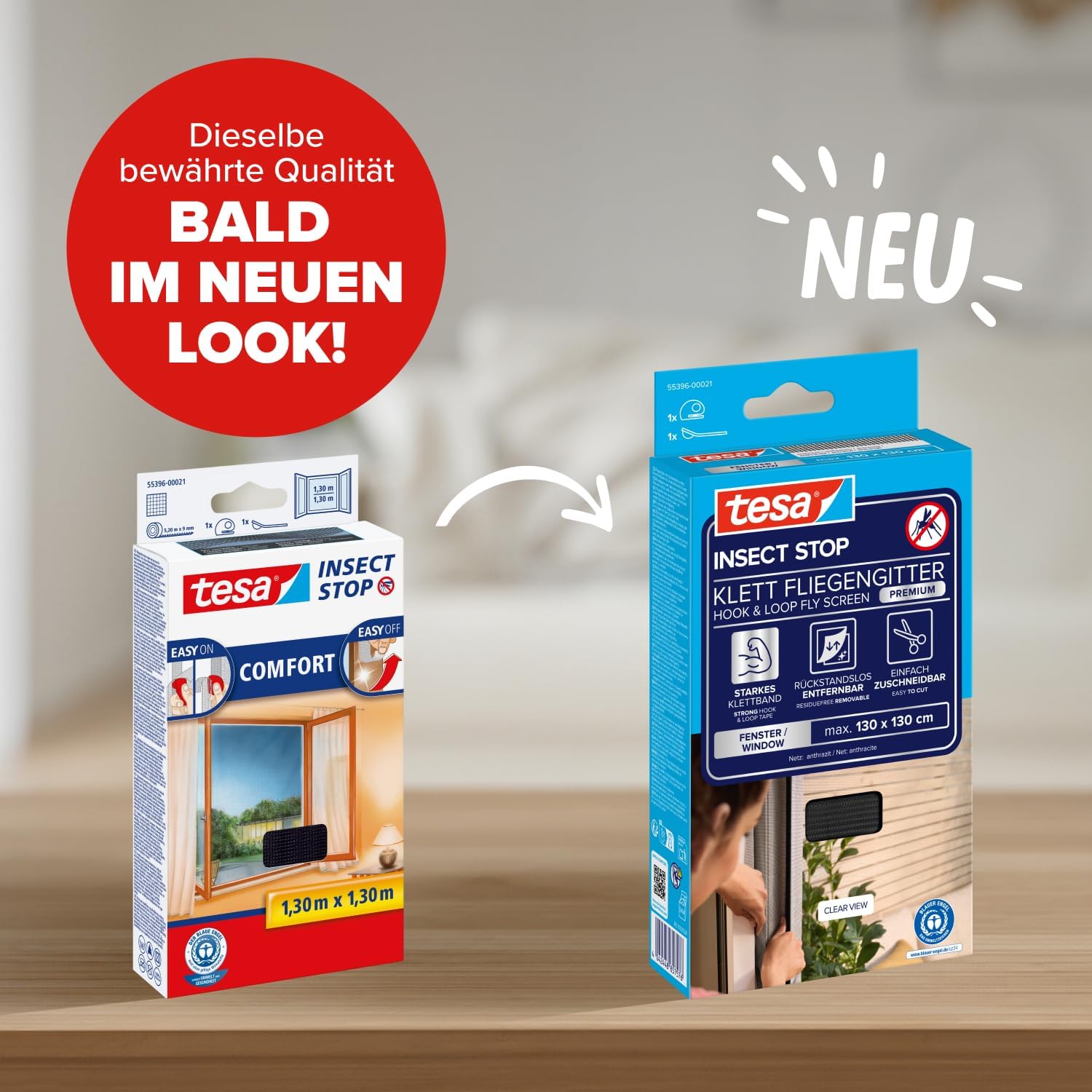 Thumbnail 1 de tesa INSECT STOP Klett Fliegengitter Premium für Fenster (130 x 130 cm) in Anthrazit/Transparent