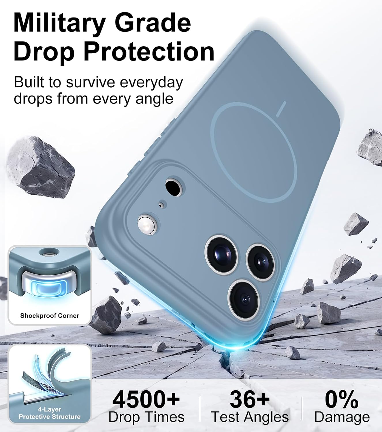 Detalle 1 de hitfine Magnetic Silicone Case for iPhone 17 Pro Max/18 Pro Max, MagSafe, Light Blue