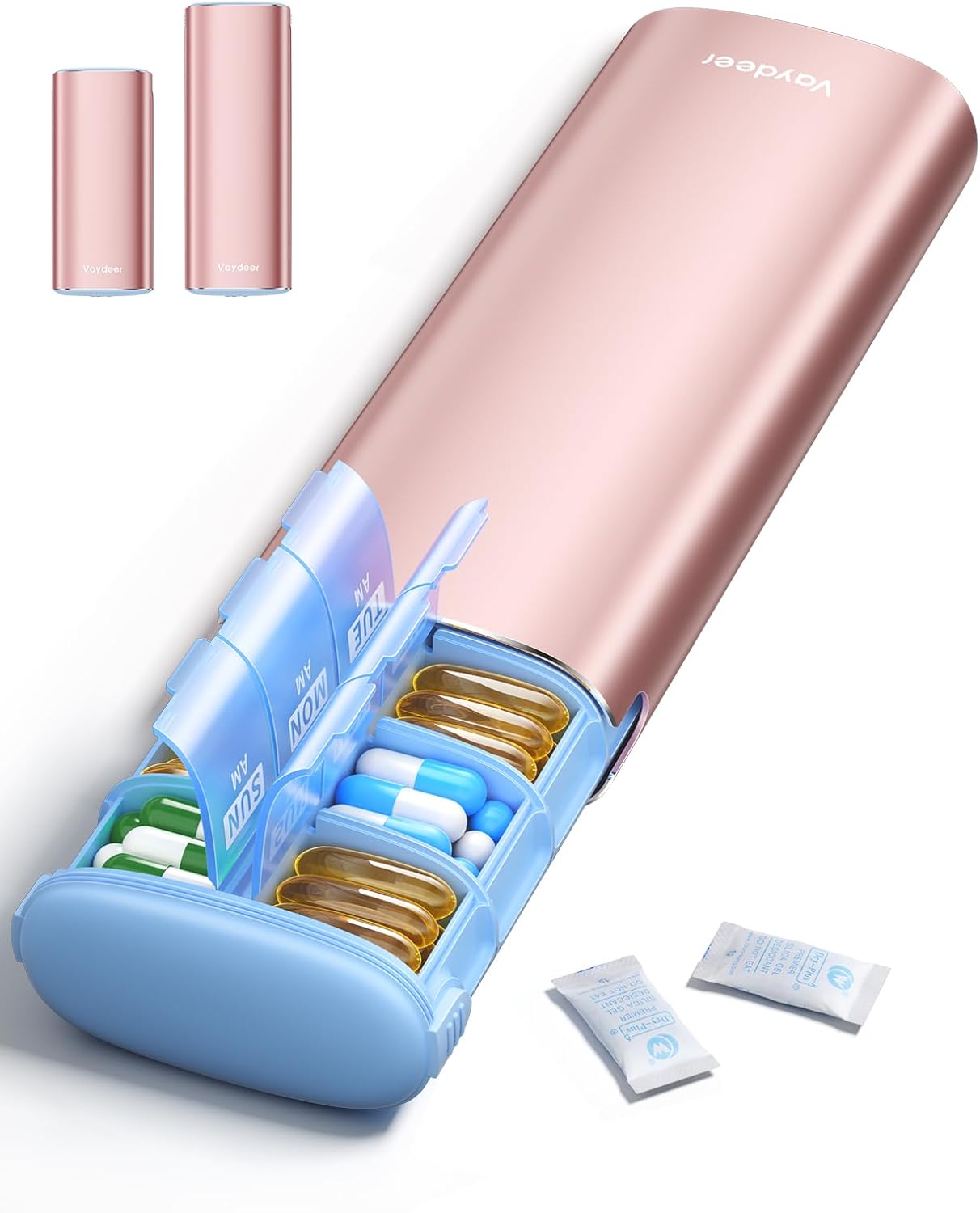 Detalle de Vaydeer Large Metal AM/PM Pill Organizer, 7-Day, Moisture-Proof Desiccant