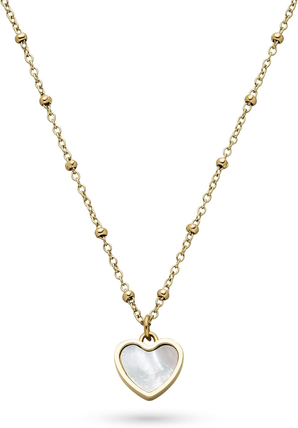 Detalle de s.Oliver Damen Schmuck – Halskette mit Perlmutt-Herz Anhänger aus Edelstahl, 450 mm, ideal als Geschenk