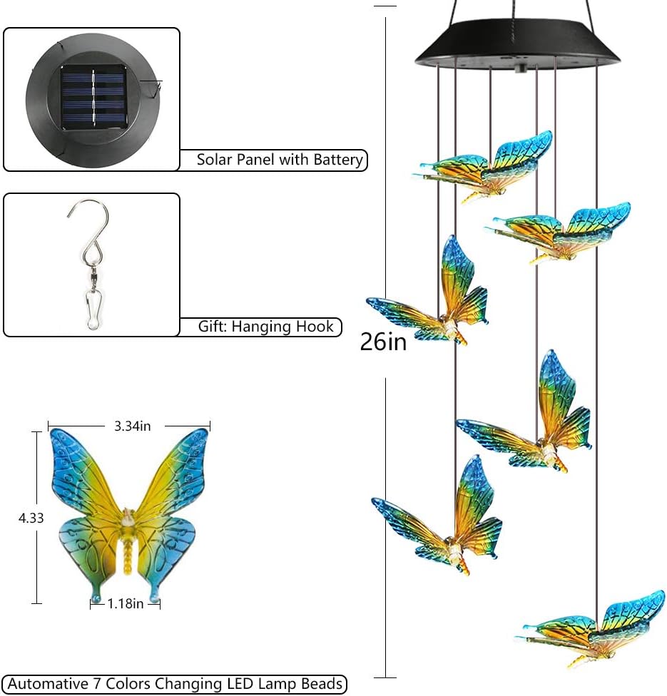 Thumbnail 5 de Qedertek Windspiele für Draußen – LED-Schmetterlinge mit Solarbetrieb und Farbwechsel