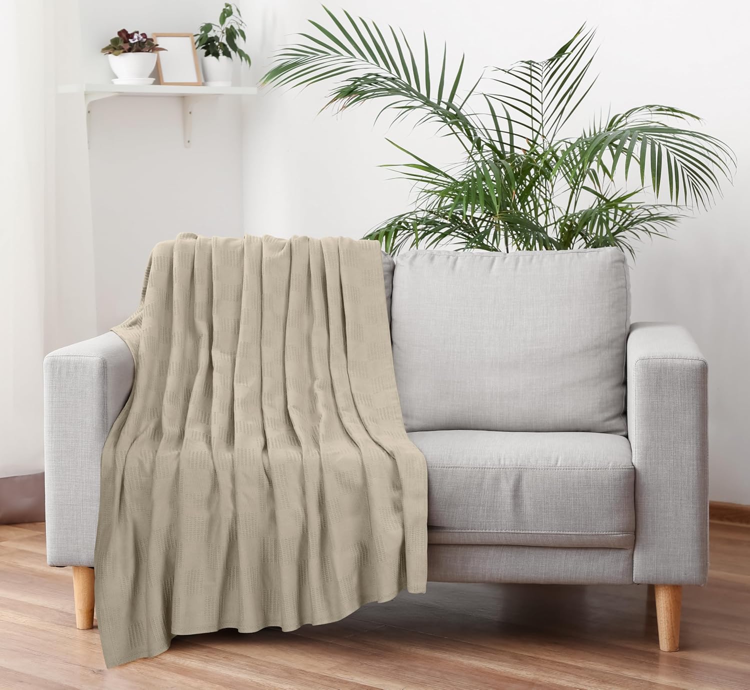Detalle 2 de Utopia Bedding 100% Cotton Thermal Blanket, King, Khaki, 90 x 108 Inches