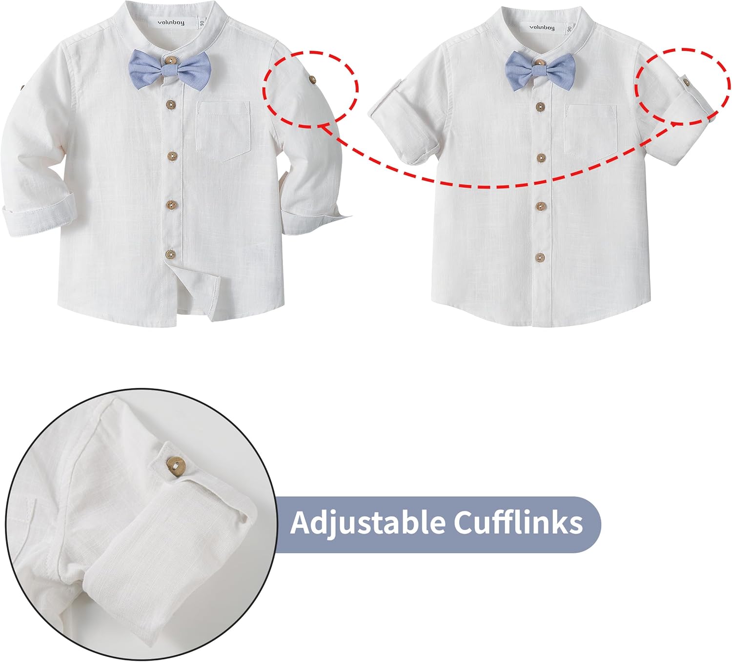 Thumbnail 1 de Completo elegante Volunboy Bambino in lino cotone: camicia Henley con fiocco, bretelle e pantaloni (4 pezzi)