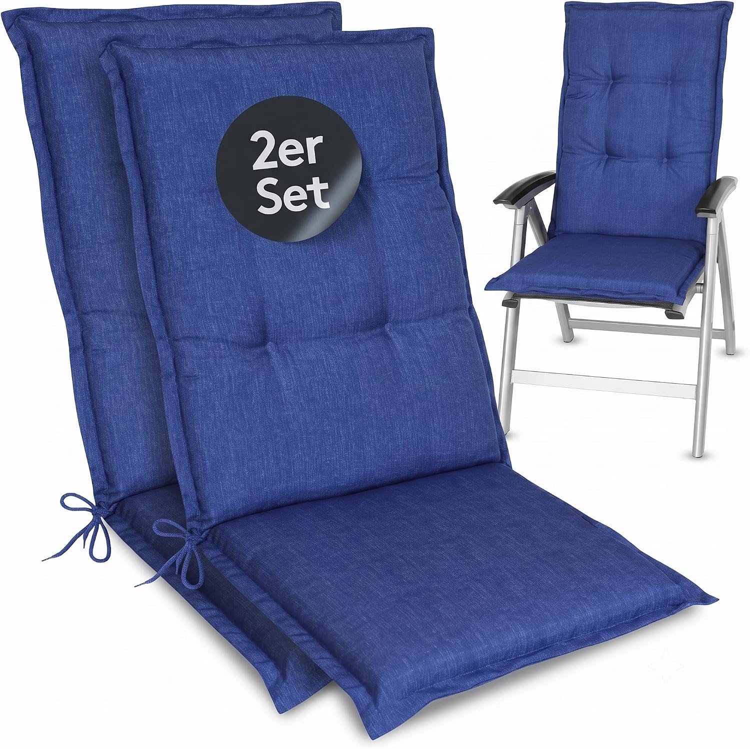 Detalle de LILENO HOME Gartenstuhl Auflagen 2er Set Hochlehner Blau Uni – Bequeme Sitzauflagen für Gartenmöbel
