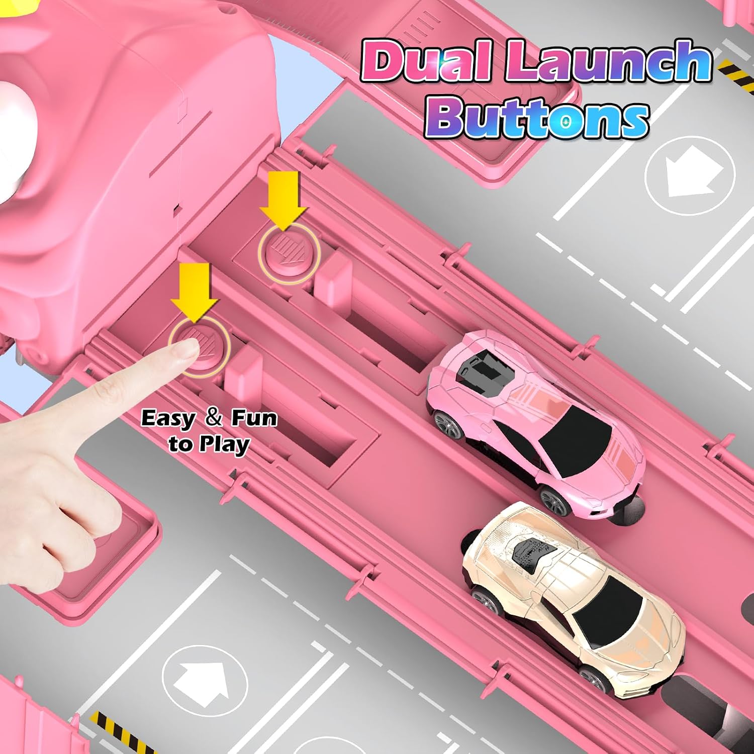 Detalle de RUIDYA Unicorn Transport Truck Toy with Foldable 160cm Race Track and 6 Die-Cast Cars