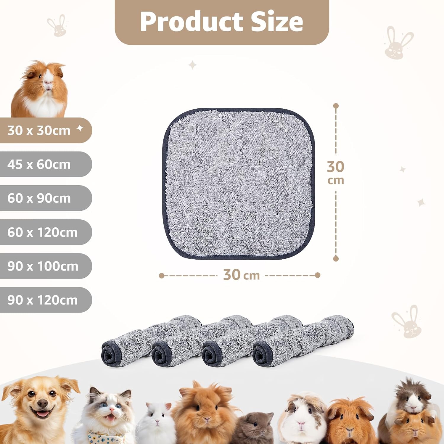 Thumbnail 6 de PICK FOR LIFE 4-Pack Guinea Pig Fleece Cage Liners (30 x 30 cm) – washable, reusable & leak-proof