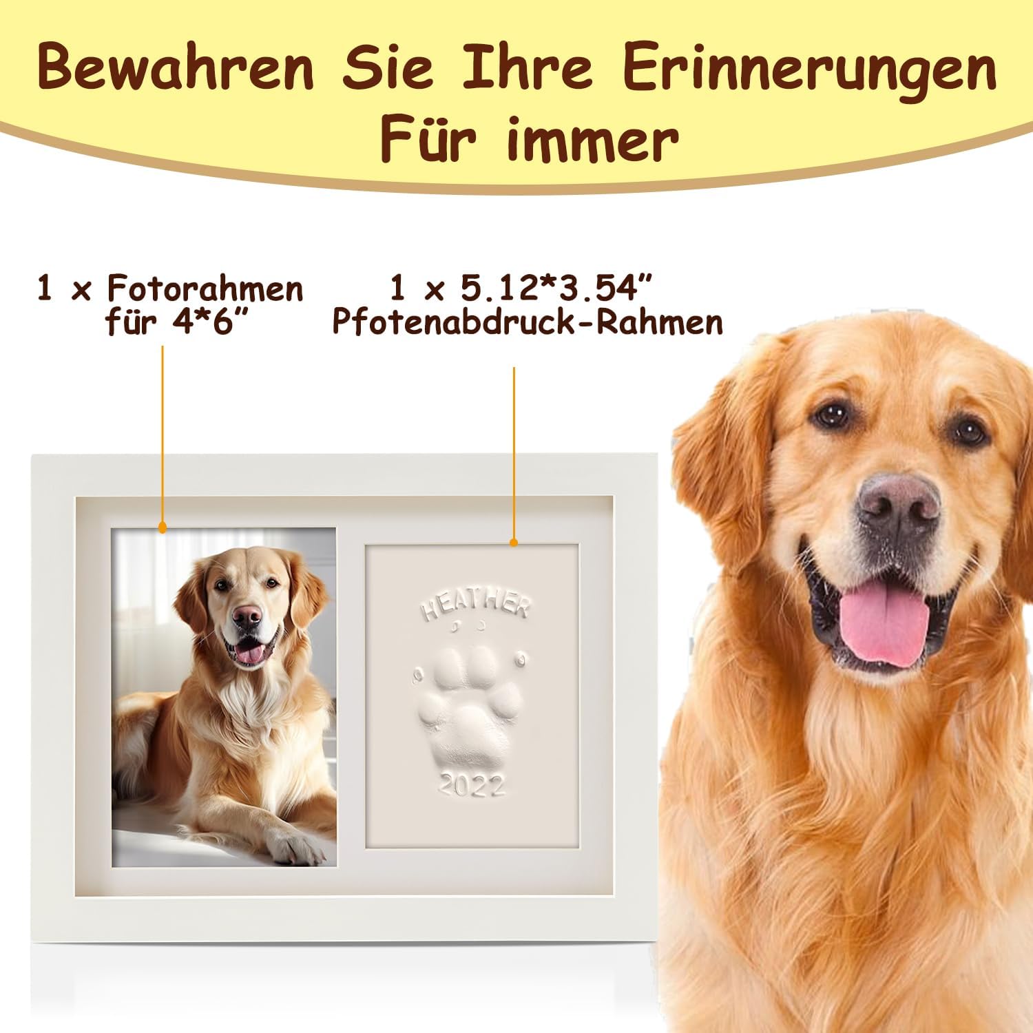 Thumbnail 1 de PewinGo Gedenkrahmen Hund und Katze – Pfotenabdruck-Set mit 4x6 Fotorahmen, Ton-Impressum, Display für 6x4 Zoll Fotos (Weiß)