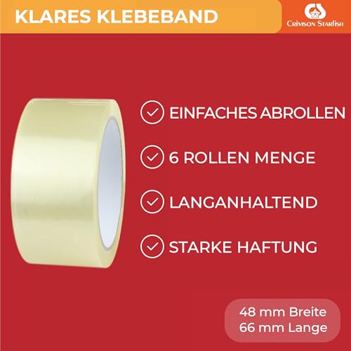 Detalle 2 de Crimson Starfish Paketband Transparent 6 Rollen à 48 mm x 66 m – zuverlässig und vielseitig