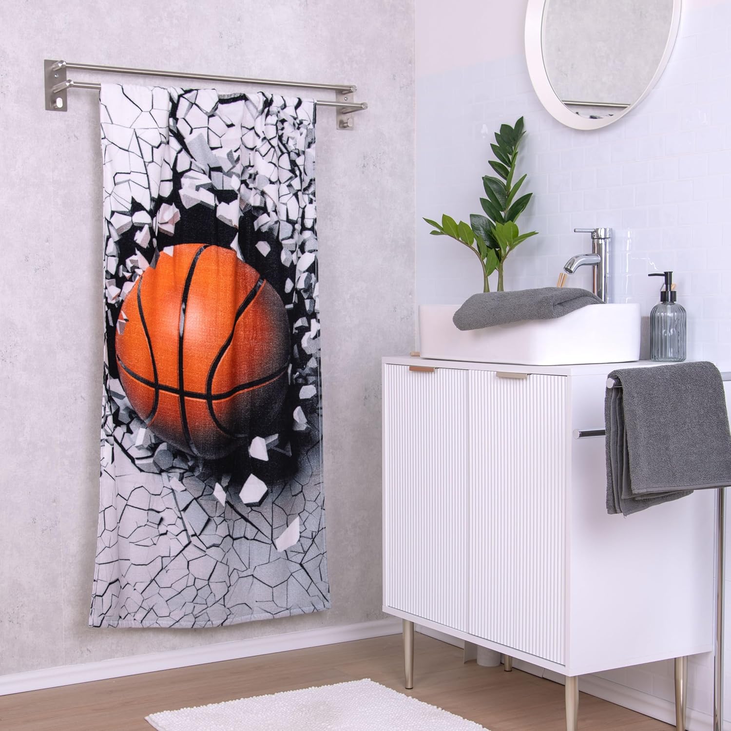 Detalle 2 de Herding Serviette de Bain Young Collection – Effet 3D Basket-Ball, 75 x 150 cm, 100% Coton/Velours