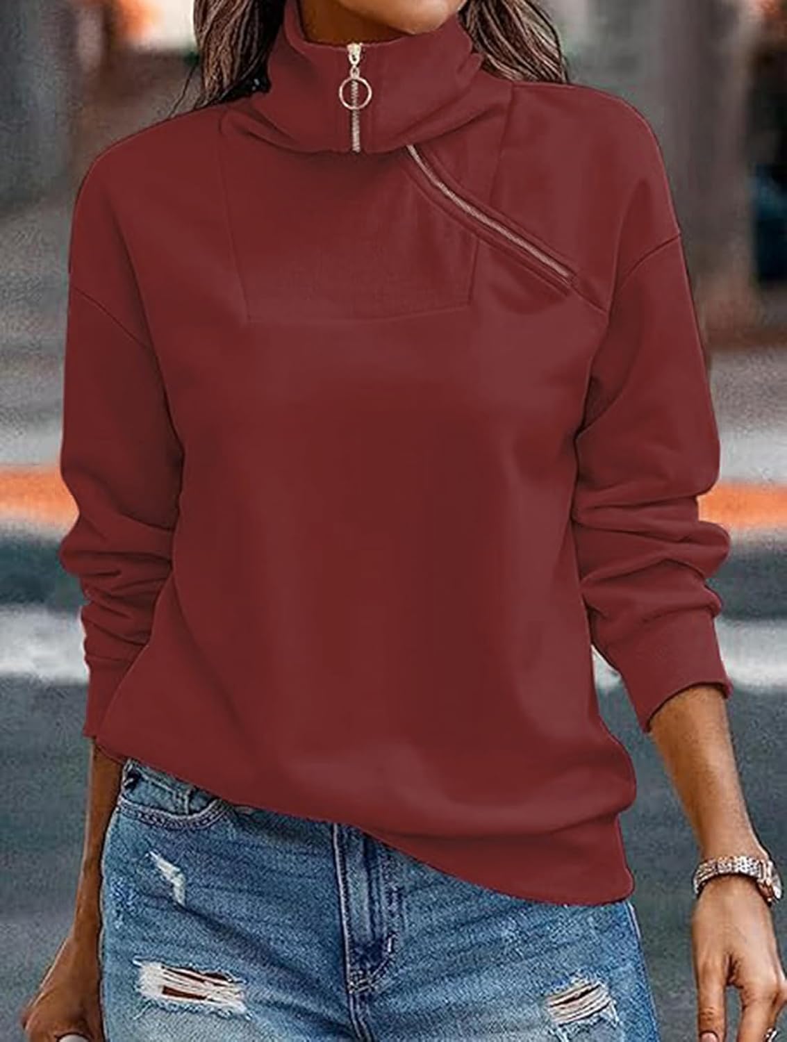 Detalle 2 de Cuptacc Pullover Damen Quarter Zip 1/4 Ausschnitt
