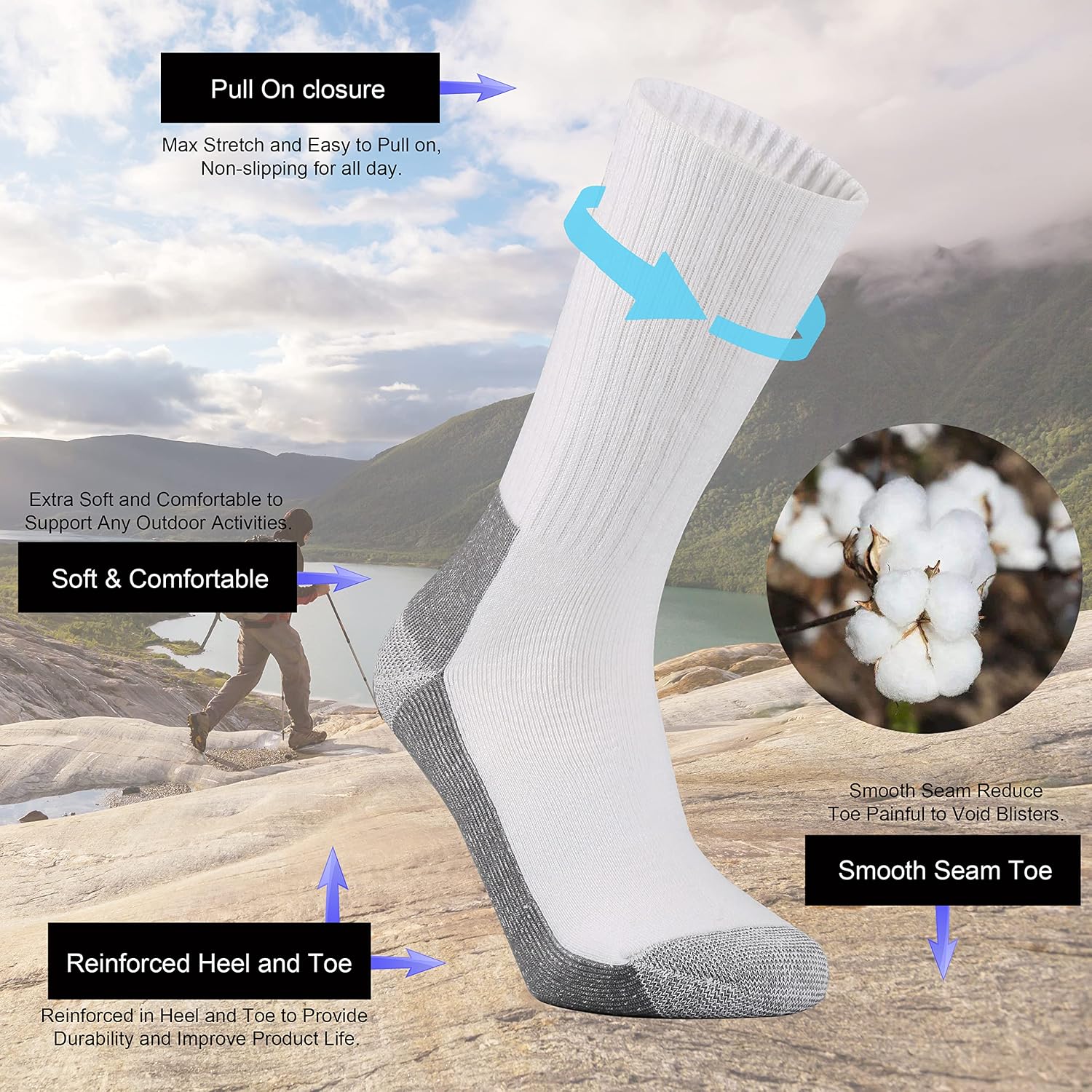 Thumbnail 2 de Ortis Men’s Cotton Cushion Crew Socks (Moisture-Wicking, Thick, Warm) for Work Boots