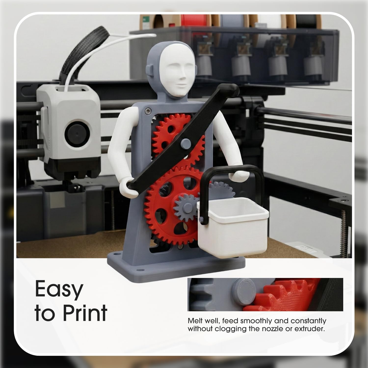 Detalle de eSUN PLA+ 1.75mm filament (PLA Plus) – enhanced toughness, ±0.03mm accuracy, 4×1KG spools in black