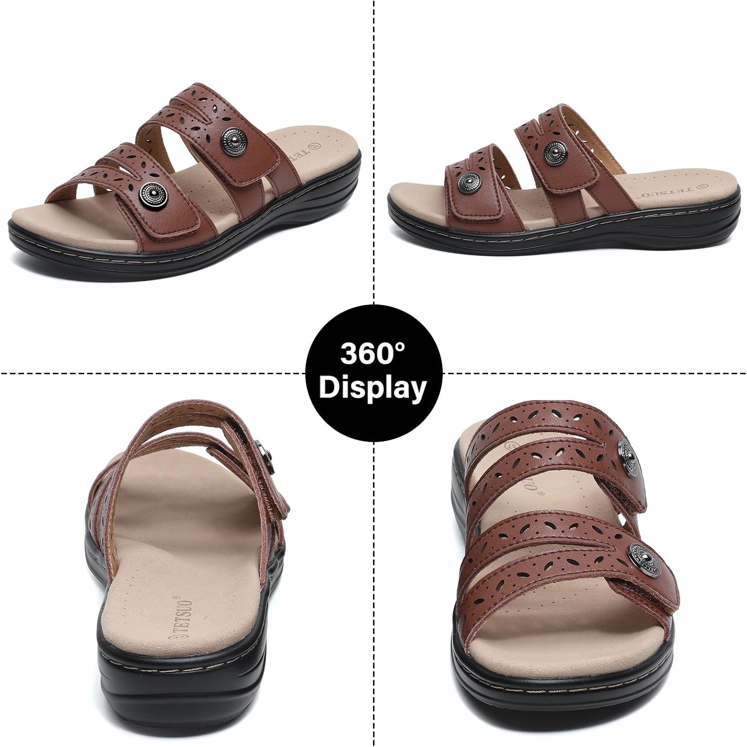 Detalle de TETSUO Women's Flat Sandals with Arch Support, Adjustable Straps and Open Toe Comfort