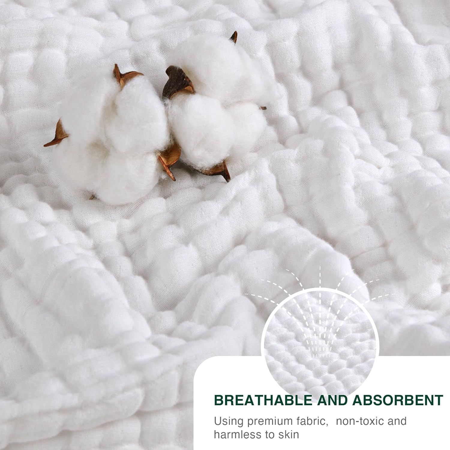 Thumbnail 4 de Love’s cabin 100% Cotton Muslin Blanket (6-Layer Gauze), King Size 108 x 90 Inches, White