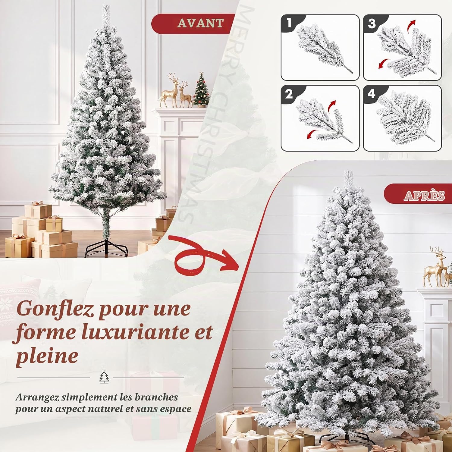 Detalle de GTPLAYER CT06 kunstkerstboom 195 cm met metalen voet en decoratieve strikken