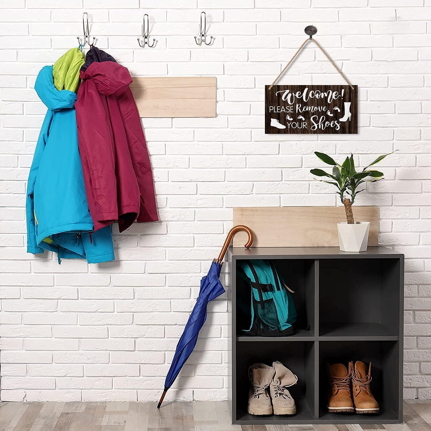 Thumbnail 2 de CHDITB Welcome Please Remove Your Shoes Wood Sign Plaque – Rustic Door Sign for Home Entry