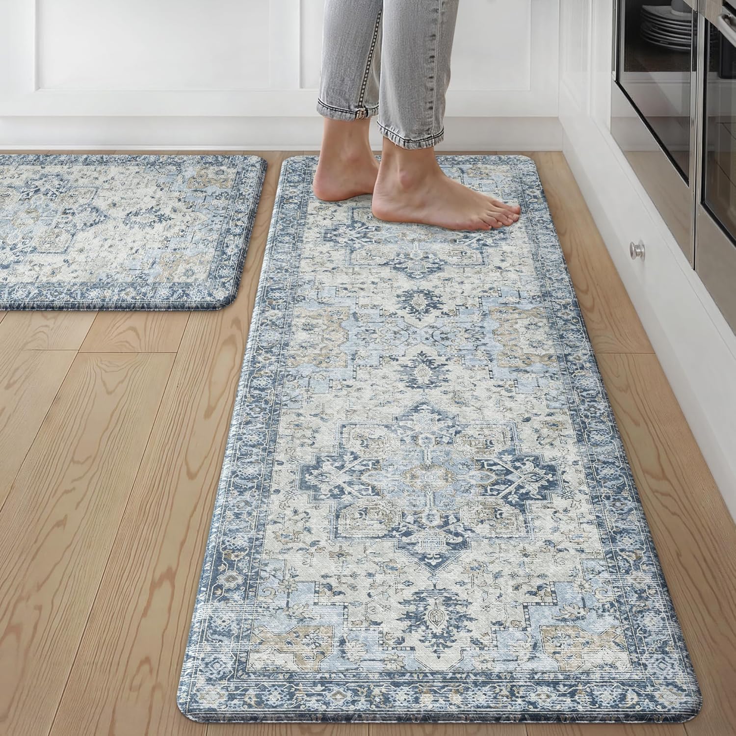 GENIMO Kitchen Mats for Floor 2PCs: Waterproof, Anti-Fatigue PVC Runner Set