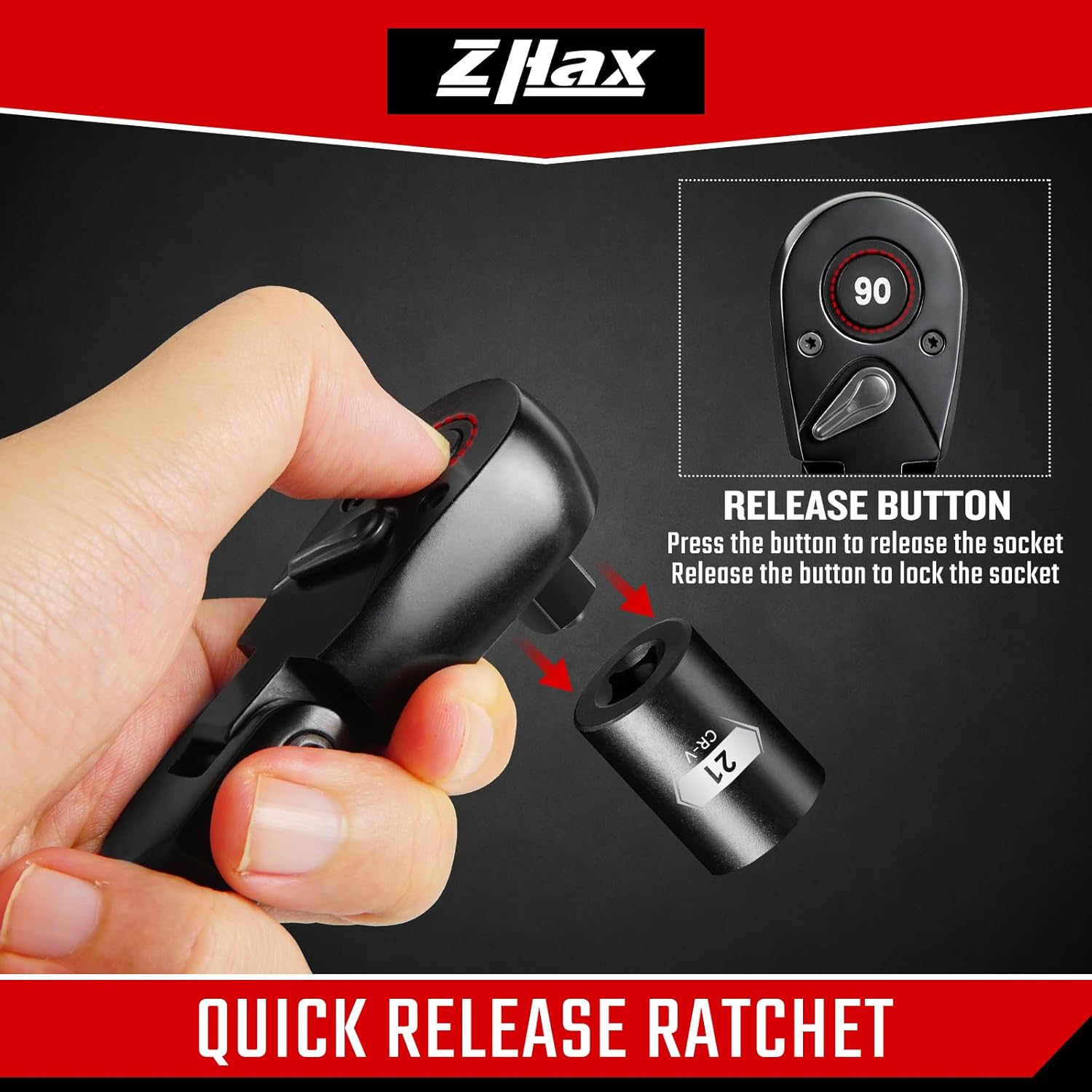Detalle 1 de zhax 3/8" Drive Flex-Head Ratchet, 90-Tooth, 180° Swivel Head